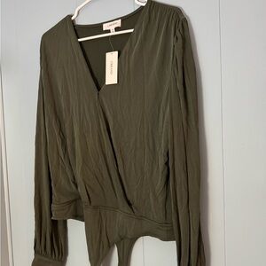Chic Olive Green Wrap Bodysuit by Grand